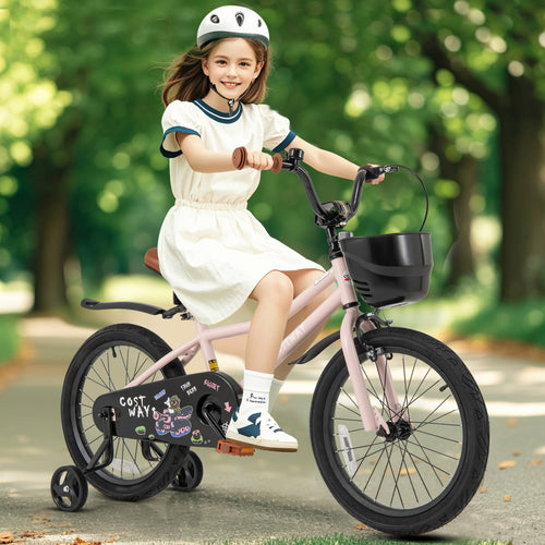 18 Inches Kids Bike With Basket, Adjustable Handlebar, 4-8 Years, Pink