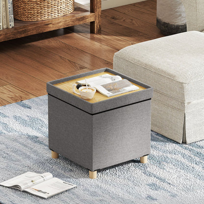 18 Inches Ottoman with Storage and Rubber Wood Legs, Gray Shoe Racks & Storage Benches at Gallery Canada