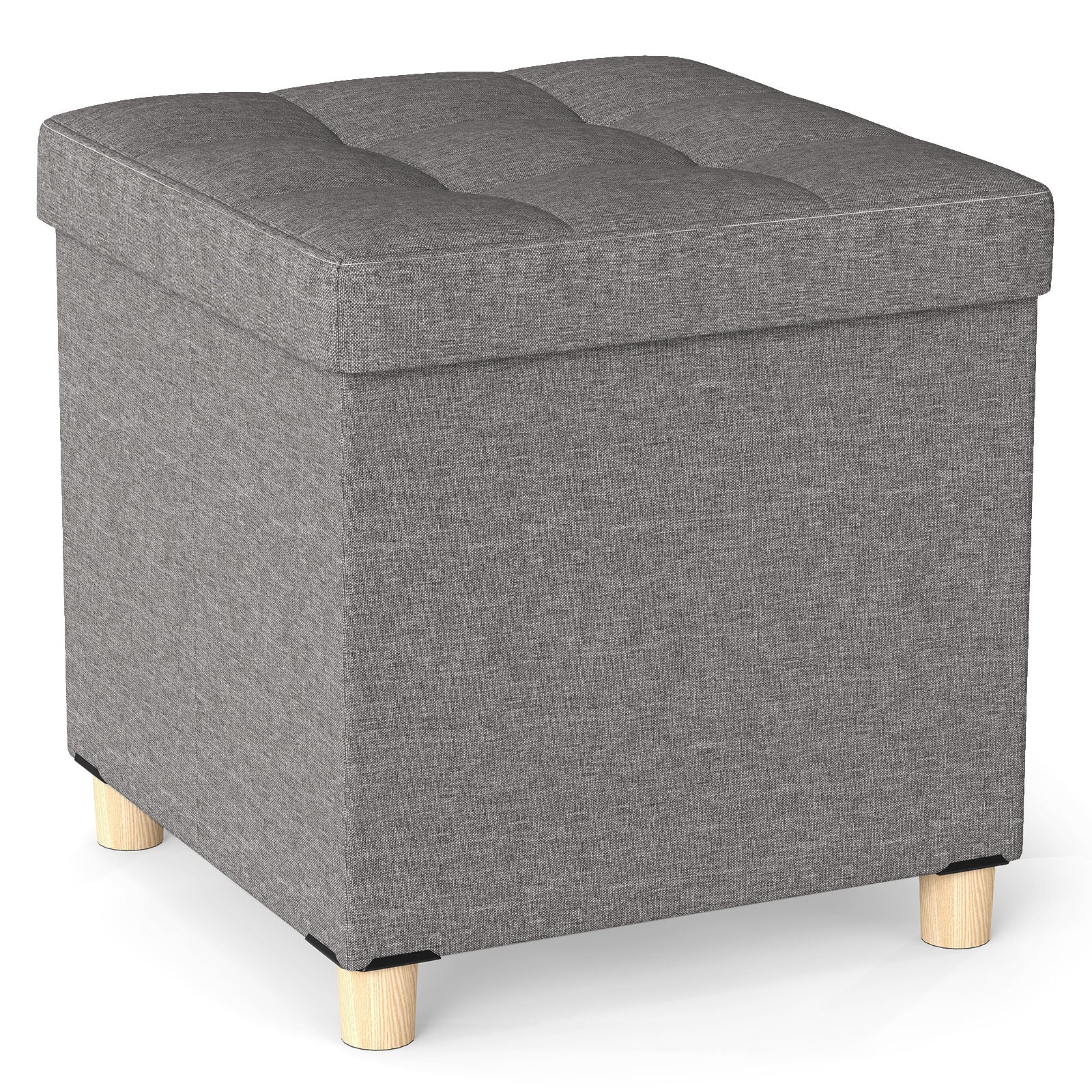 18 Inches Ottoman with Storage and Rubber Wood Legs, Gray Shoe Racks & Storage Benches Gray at Gallery Canada