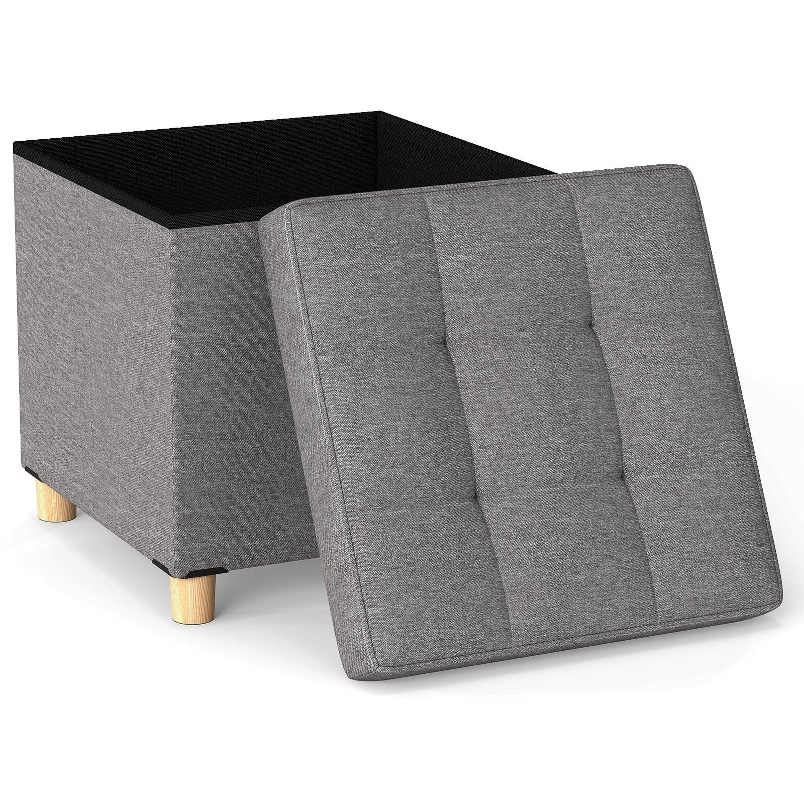 18 Inches Ottoman with Storage and Rubber Wood Legs, Gray Shoe Racks & Storage Benches at Gallery Canada