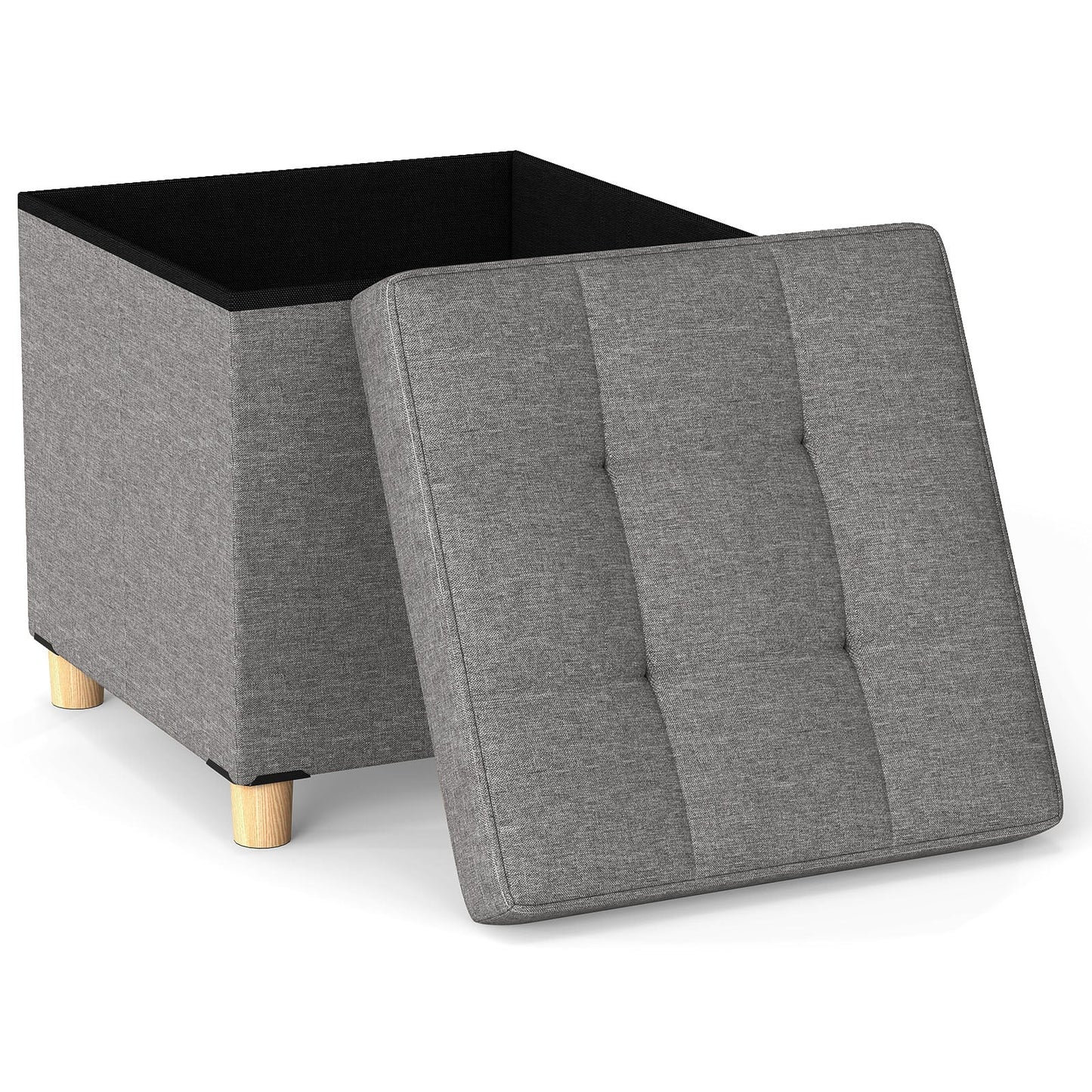 18 Inches Ottoman with Storage and Rubber Wood Legs, Gray Shoe Racks & Storage Benches at Gallery Canada