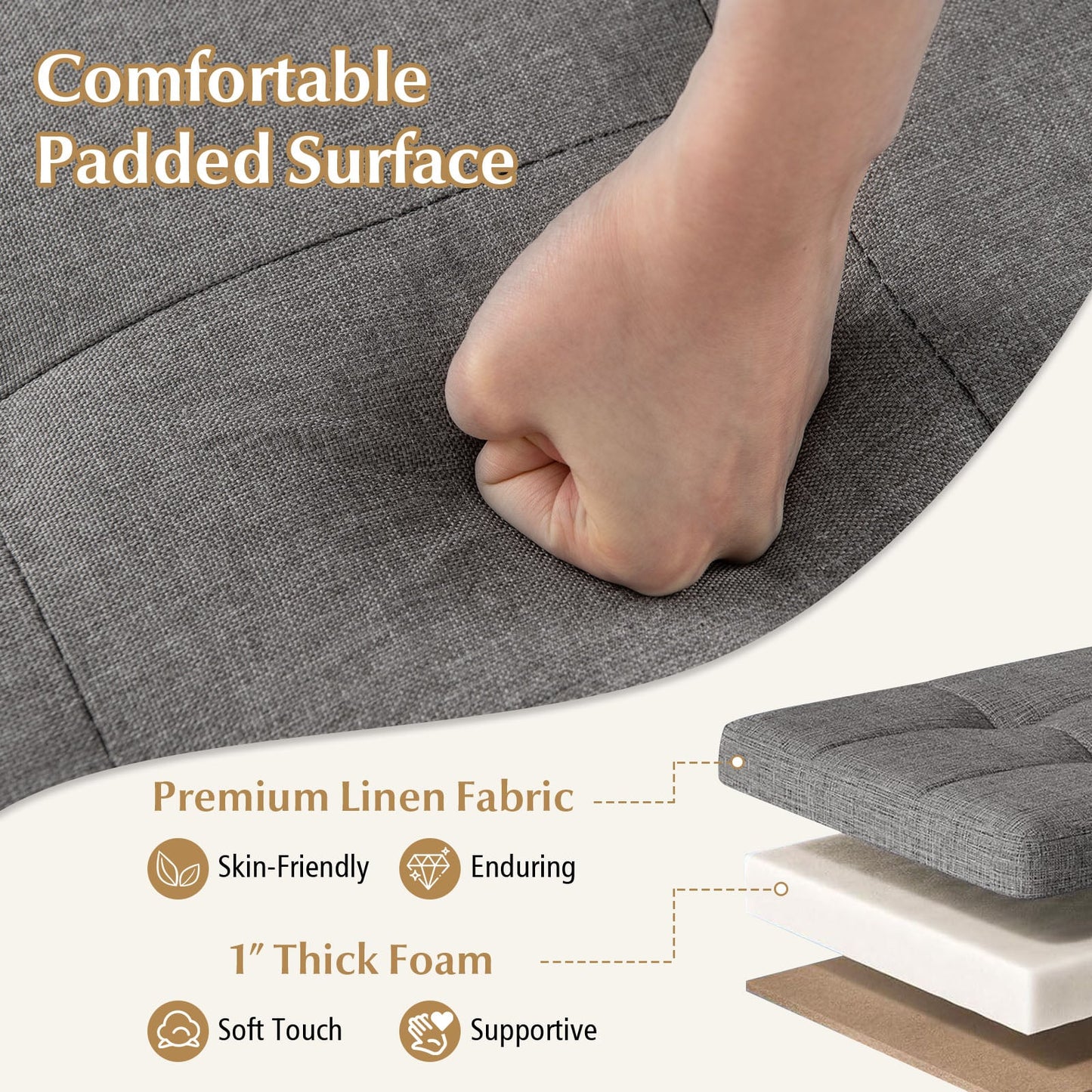 18 Inches Ottoman with Storage and Rubber Wood Legs, Gray Shoe Racks & Storage Benches at Gallery Canada