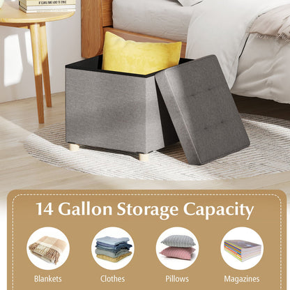 18 Inches Ottoman with Storage and Rubber Wood Legs, Gray Shoe Racks & Storage Benches at Gallery Canada