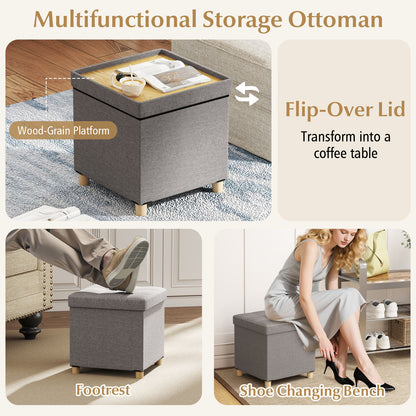 18 Inches Ottoman with Storage and Rubber Wood Legs, Gray Shoe Racks & Storage Benches at Gallery Canada
