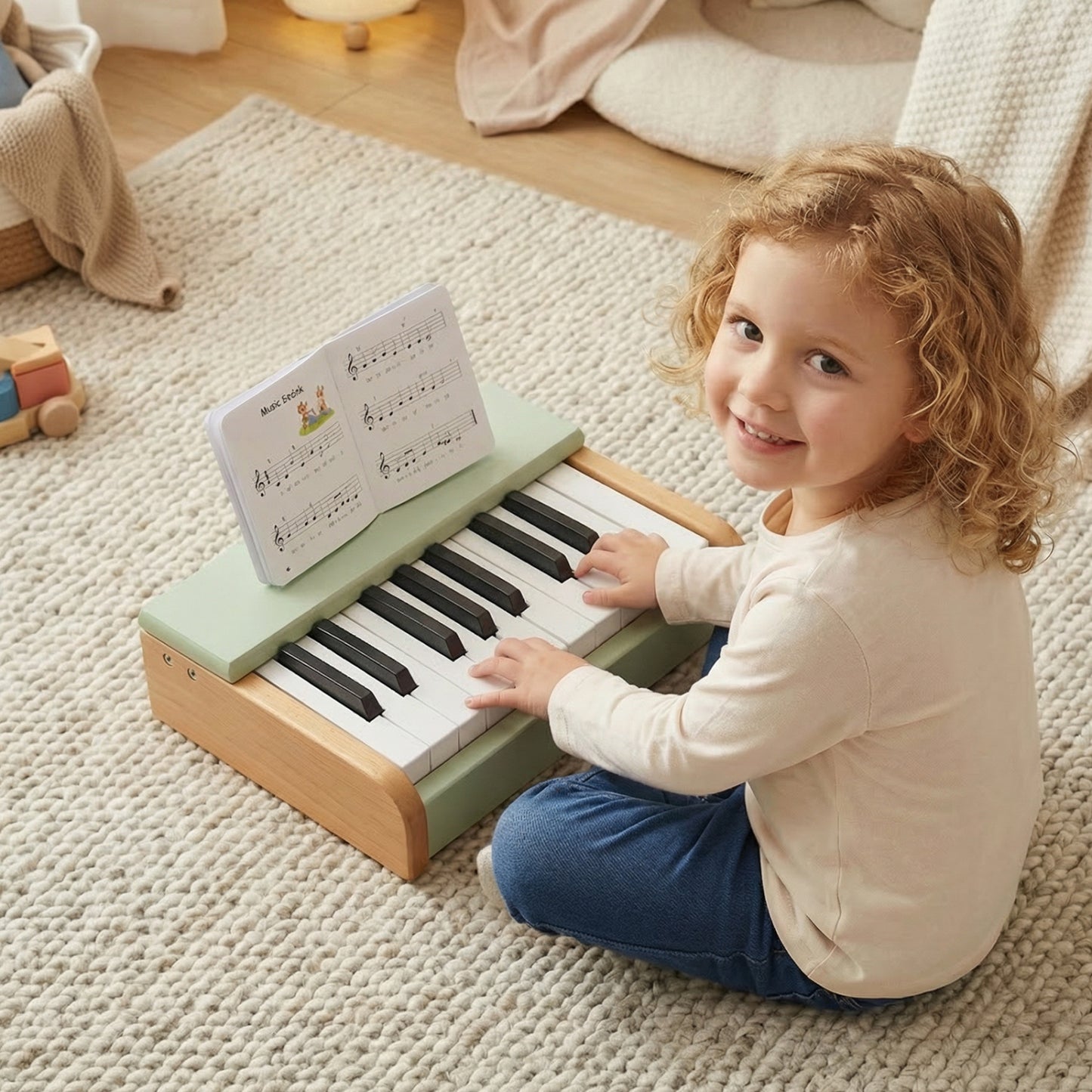 18 Keys Wooden Piano for Kids with Removable Music Stand, Green Pianos & Keyboards at Gallery Canada