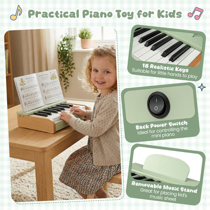 18 Keys Wooden Piano for Kids with Removable Music Stand, Green Pianos & Keyboards at Gallery Canada