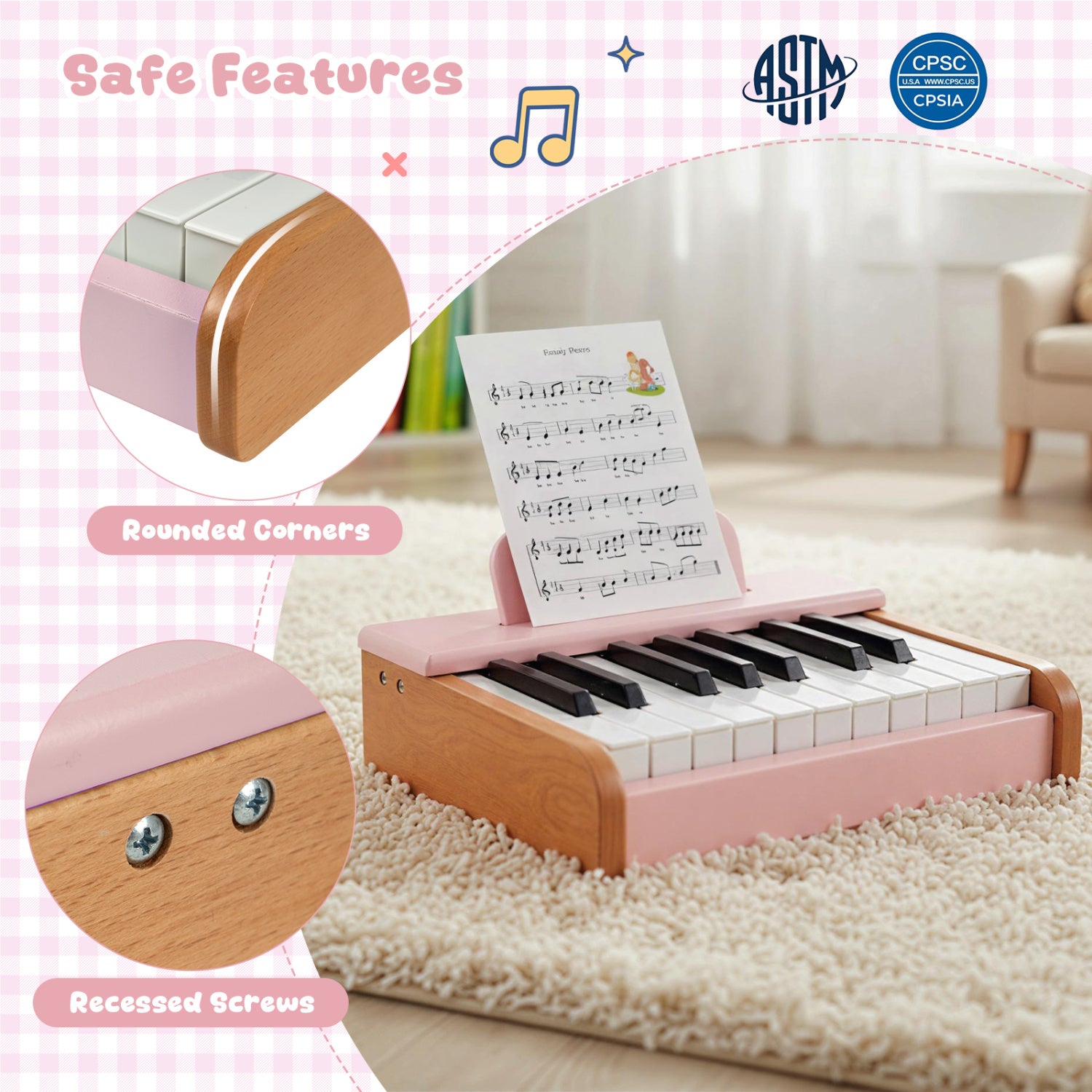 18 Keys Wooden Piano for Kids with Removable Music Stand, Pink Pianos & Keyboards at Gallery Canada