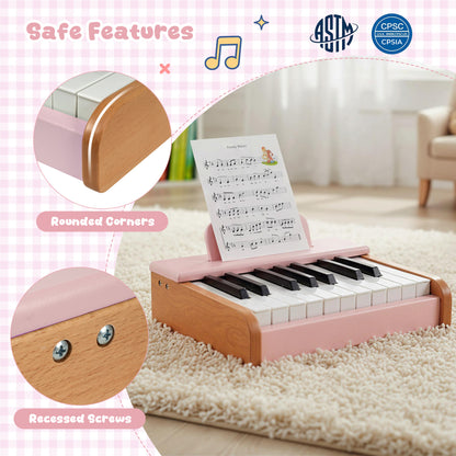 18 Keys Wooden Piano for Kids with Removable Music Stand, Pink Pianos & Keyboards at Gallery Canada