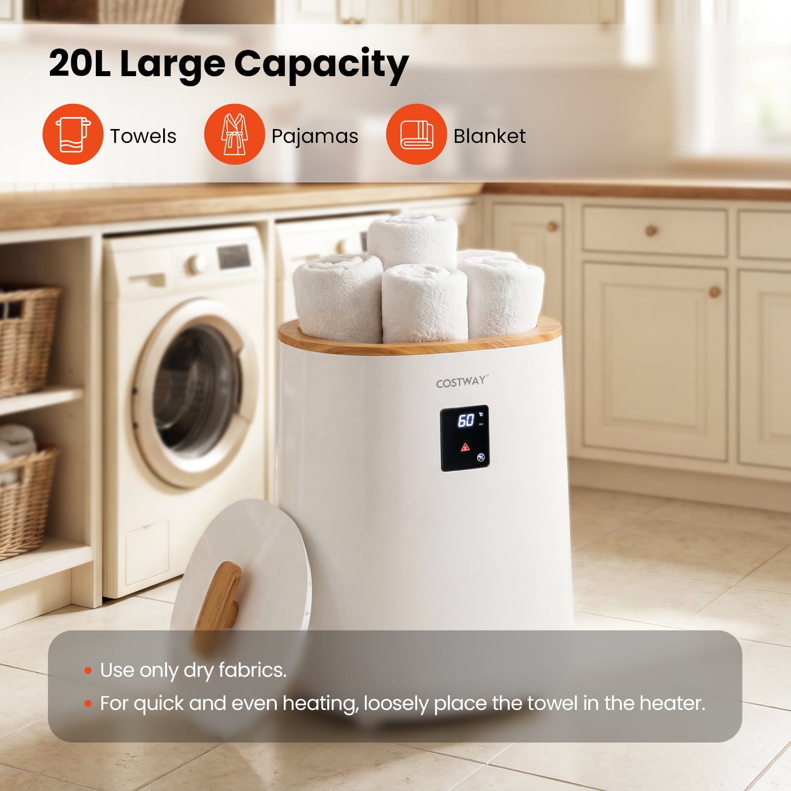 18 L Large Blanket Towel Warmer With LED Display, White Dryers at Gallery Canada
