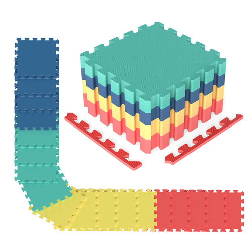 18 Pack Interlocking EVA Foam Floor Tiles with Boarders, Multicolor