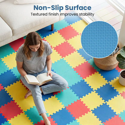 18 Pack Interlocking EVA Foam Floor Tiles with Boarders, Multicolor Decorative Fencing & Flooring at Gallery Canada