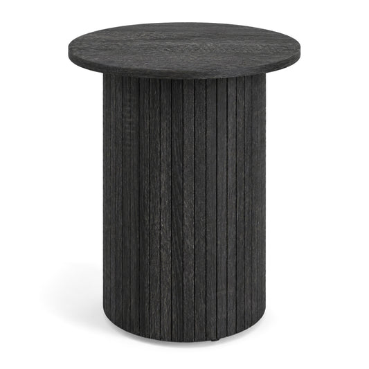 18" Round Fluted Side Table, Pedestal Drum Design, Black End & Side Tables Black at Gallery Canada