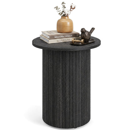 Table d'appoint ronde de 18" à cannelures, pied central en forme de tambour, noir