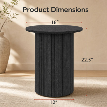 Table d'appoint ronde de 18" à cannelures, pied central en forme de tambour, noir