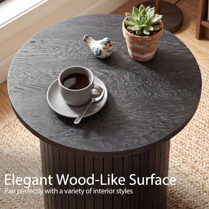 Table d'appoint ronde de 18" à cannelures, pied central en forme de tambour, noir