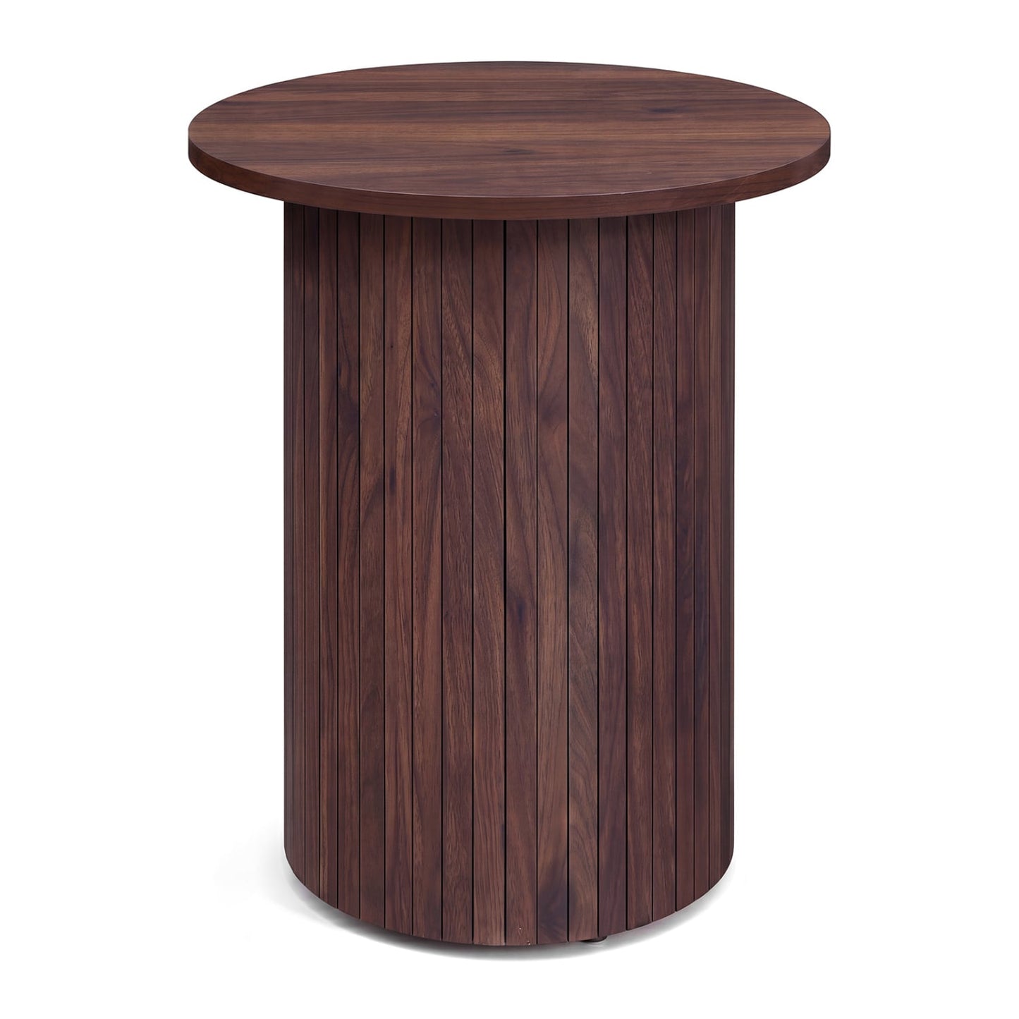 Table d'appoint ronde cannelée de 18", tambour à piédestal, noyer