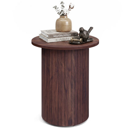 Table d'appoint ronde cannelée de 18", tambour à piédestal, noyer