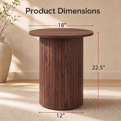 Table d'appoint ronde cannelée de 18", tambour à piédestal, noyer
