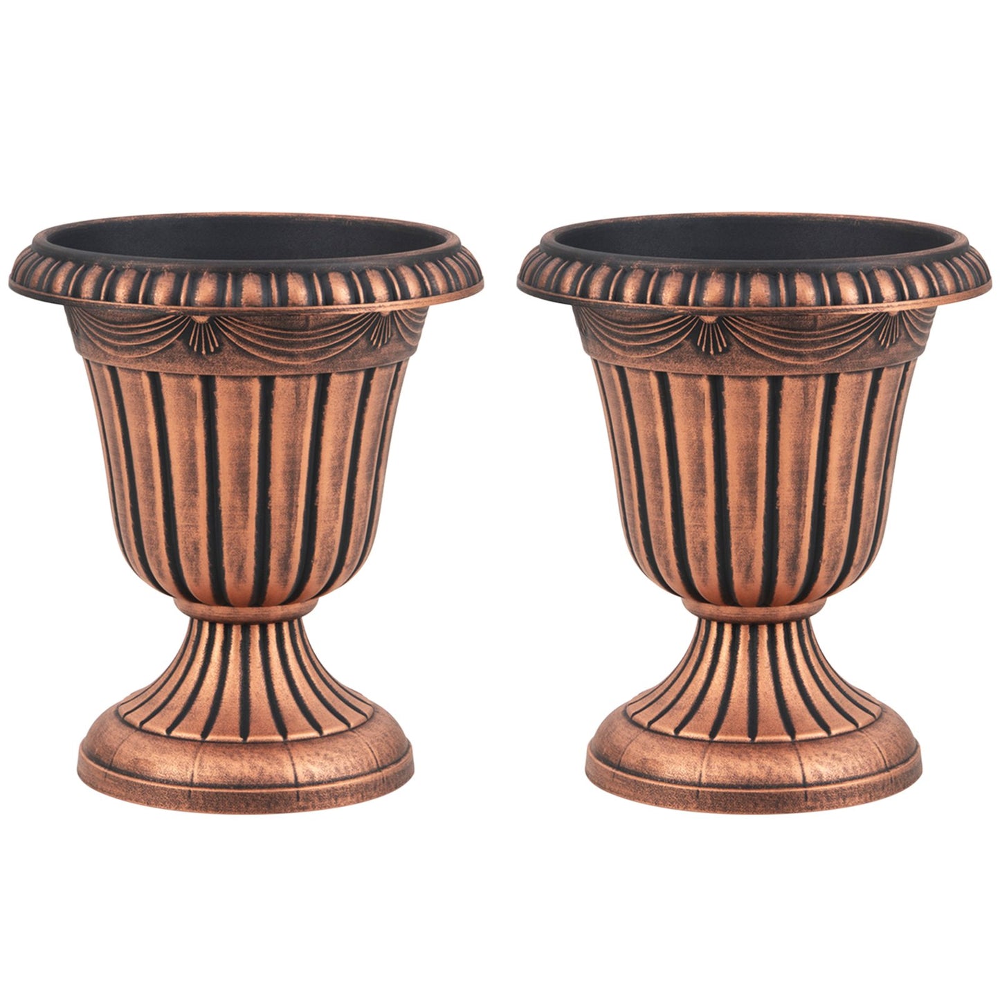 18 inch Tall Vintage Planters Set of 2 with Pedestal Base and Pre-marked Drain Hole, Bronze Raised Garden Beds Bronze at Gallery Canada