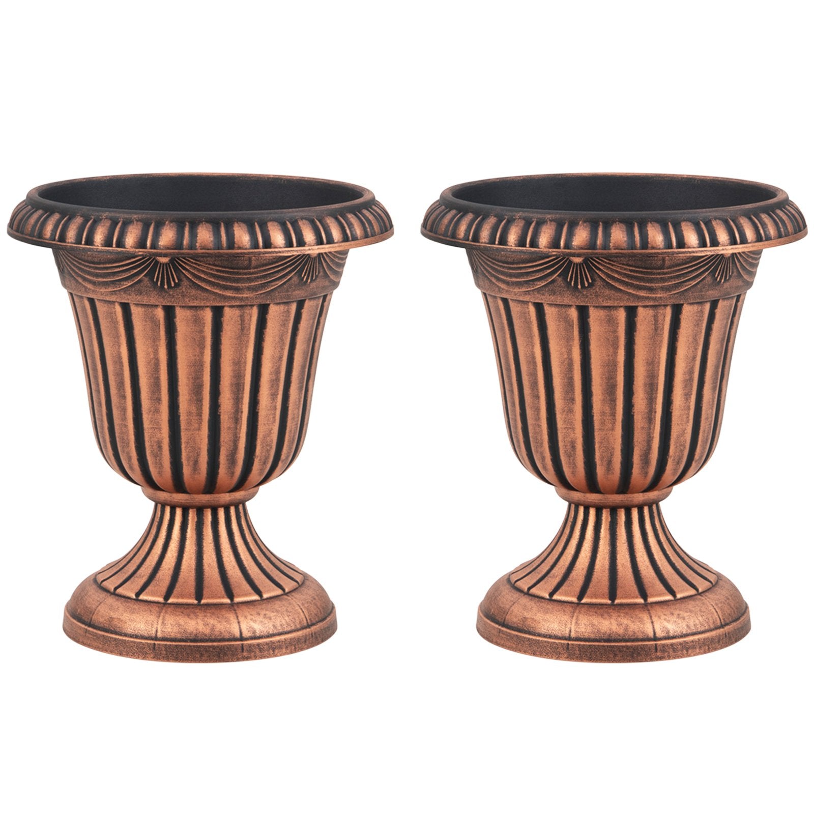 18 inch Tall Vintage Planters Set of 2 with Pedestal Base and Pre-marked Drain Hole, Bronze Raised Garden Beds Bronze at Gallery Canada