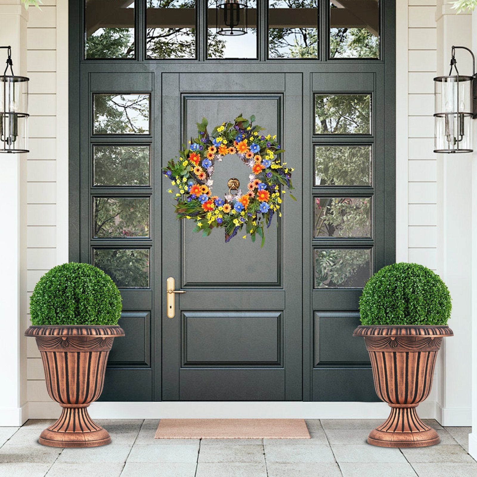 18 inch Tall Vintage Planters Set of 2 with Pedestal Base and Pre-marked Drain Hole, Bronze Raised Garden Beds at Gallery Canada