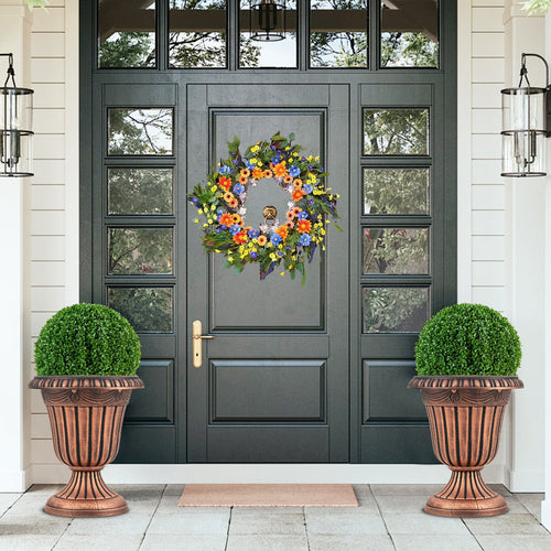 18 inch Tall Vintage Planters Set of 2 with Pedestal Base and Pre-marked Drain Hole, Bronze