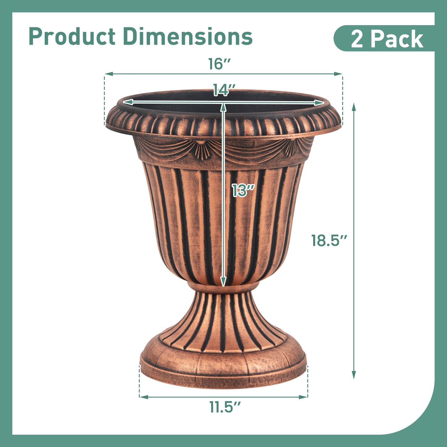 18 inch Tall Vintage Planters Set of 2 with Pedestal Base and Pre-marked Drain Hole, Bronze Raised Garden Beds at Gallery Canada