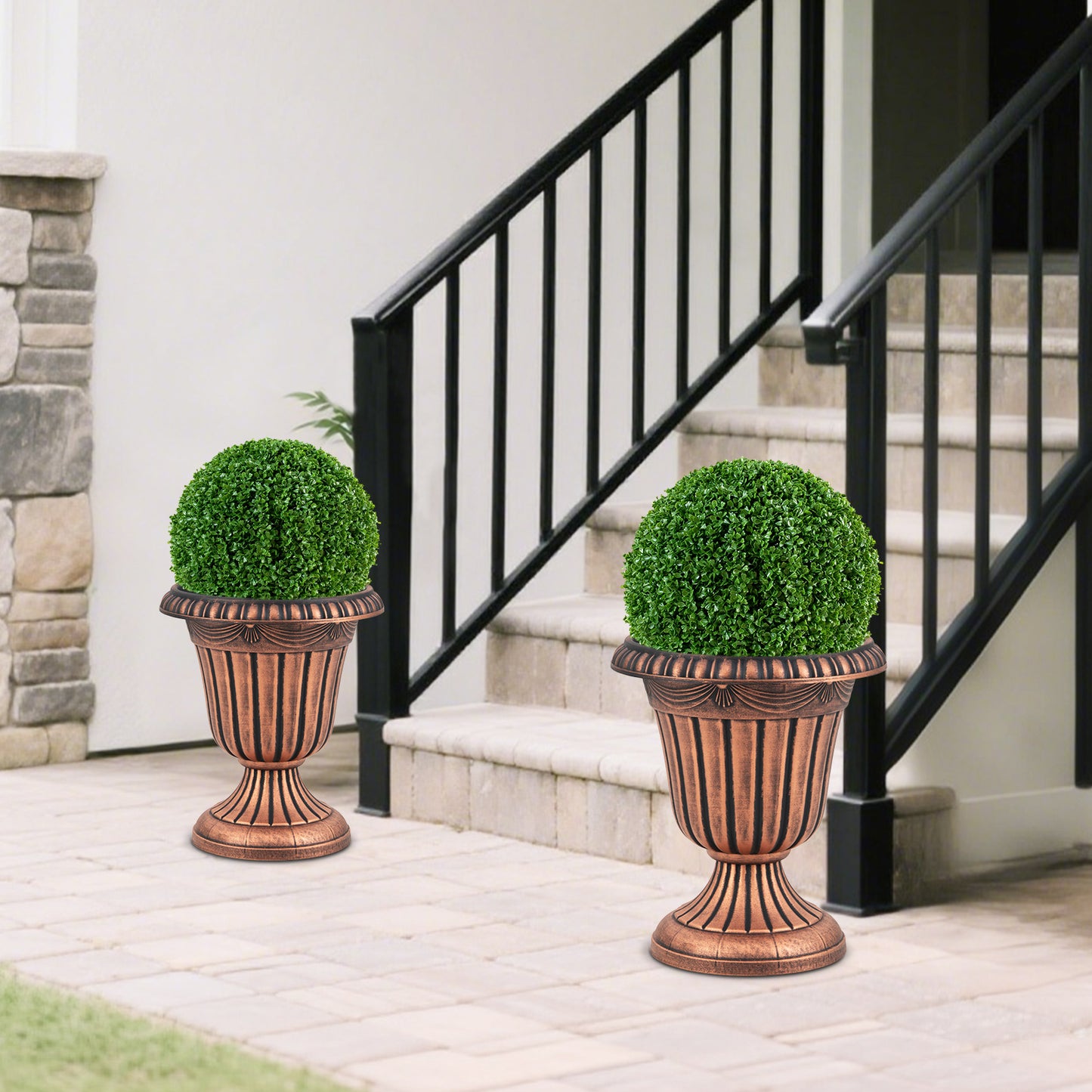 18 inch Tall Vintage Planters Set of 2 with Pedestal Base and Pre-marked Drain Hole, Bronze Raised Garden Beds at Gallery Canada