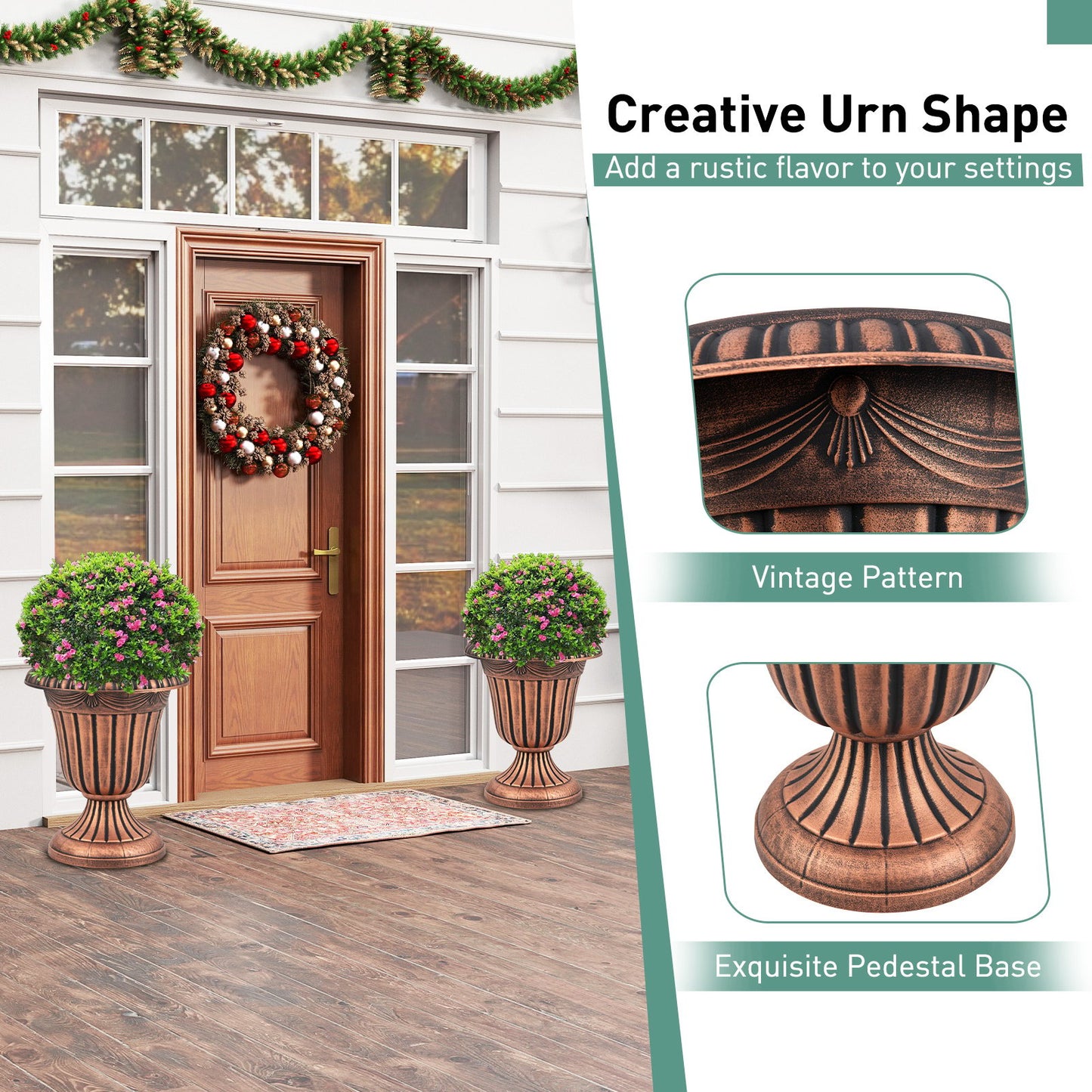 18 inch Tall Vintage Planters Set of 2 with Pedestal Base and Pre-marked Drain Hole, Bronze Raised Garden Beds at Gallery Canada