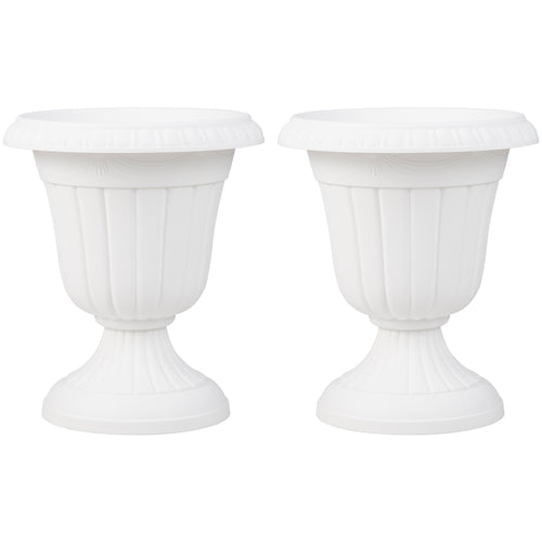 18 Inch Vintage Planters, Set Of 2, Pedestal Base, White