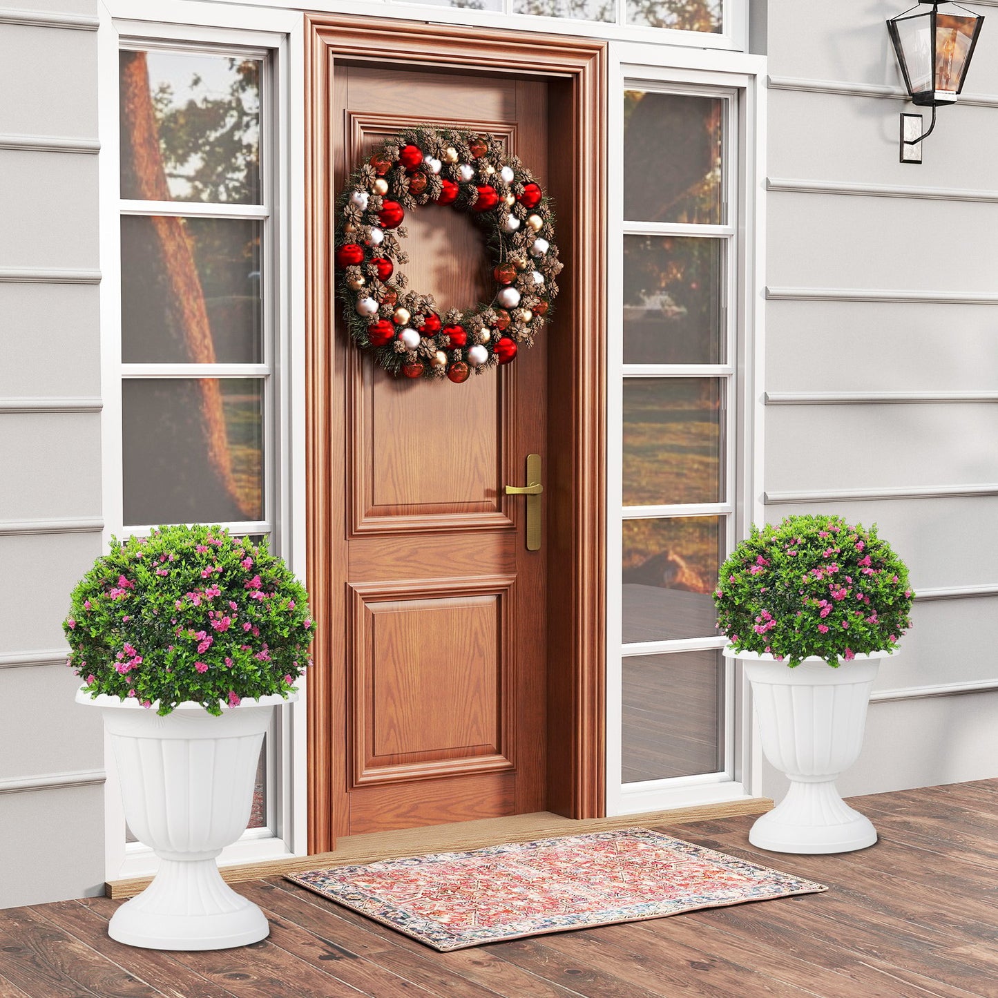 18 inch Tall Vintage Planters Set of 2 with Pedestal Base and Pre-marked Drain Hole, White Raised Garden Beds at Gallery Canada
