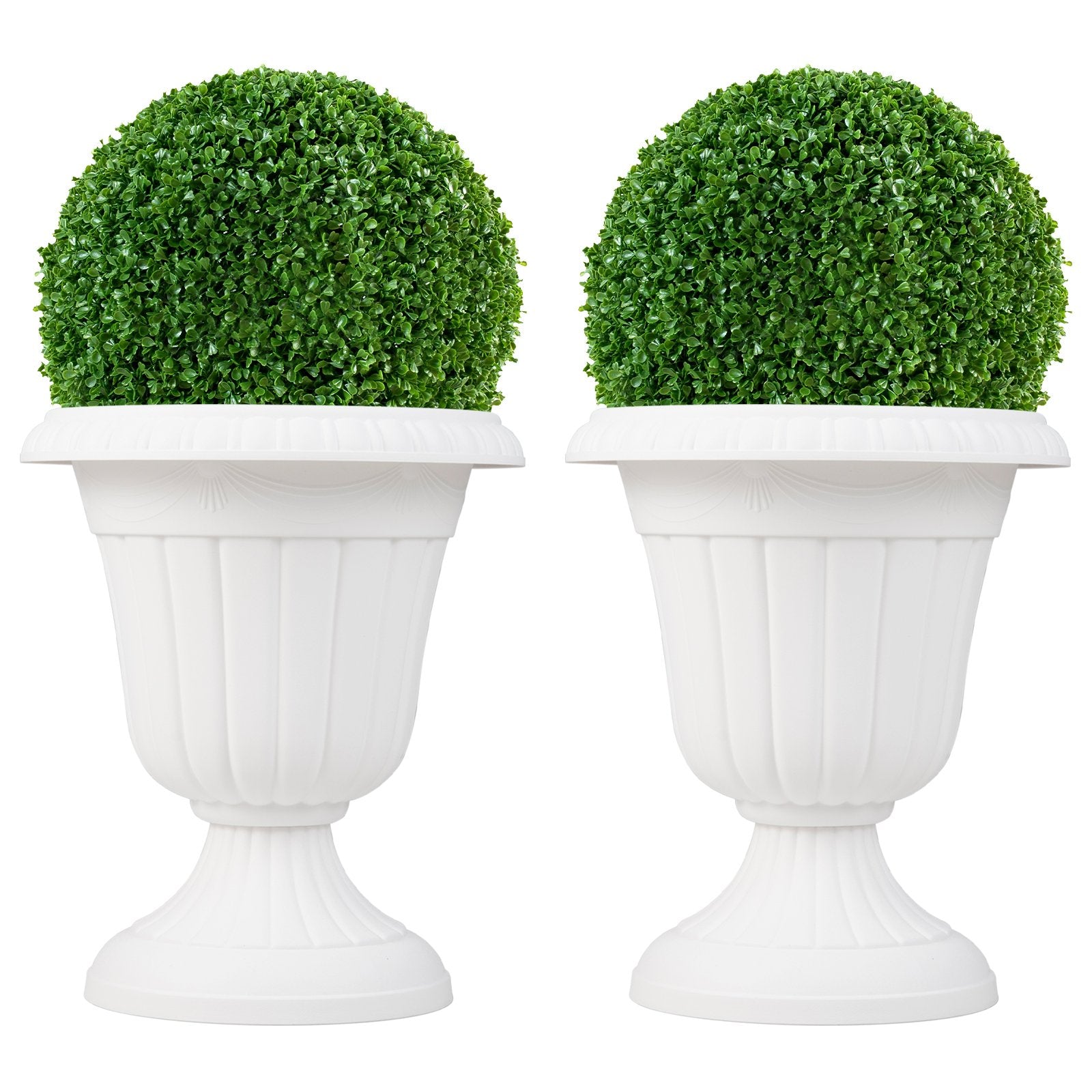 18 inch Tall Vintage Planters Set of 2 with Pedestal Base and Pre-marked Drain Hole, White Raised Garden Beds at Gallery Canada