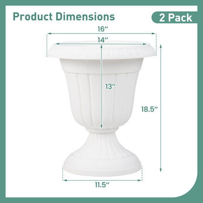 18 inch Tall Vintage Planters Set of 2 with Pedestal Base and Pre-marked Drain Hole, White Raised Garden Beds at Gallery Canada