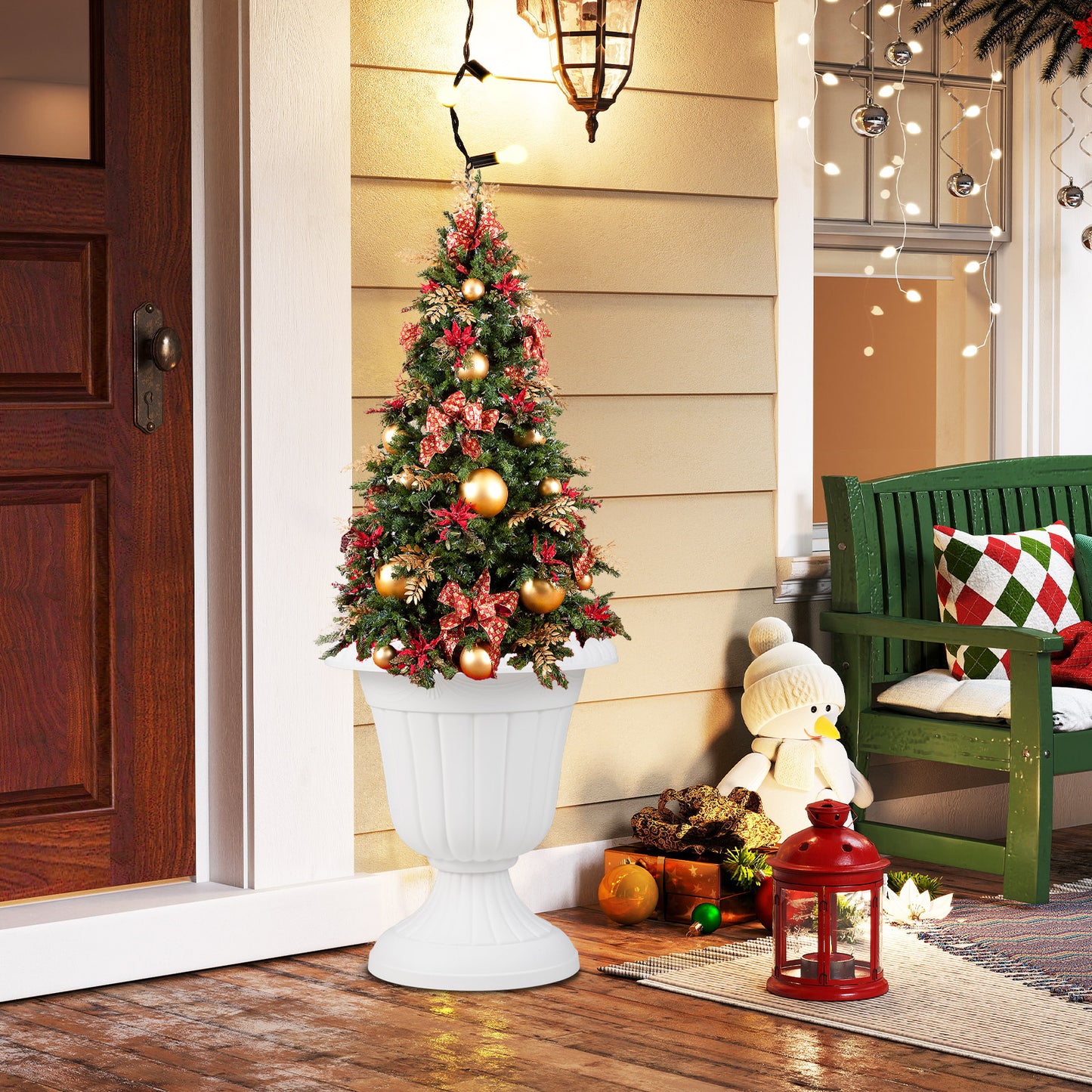 18 inch Tall Vintage Planters Set of 2 with Pedestal Base and Pre-marked Drain Hole, White Raised Garden Beds at Gallery Canada