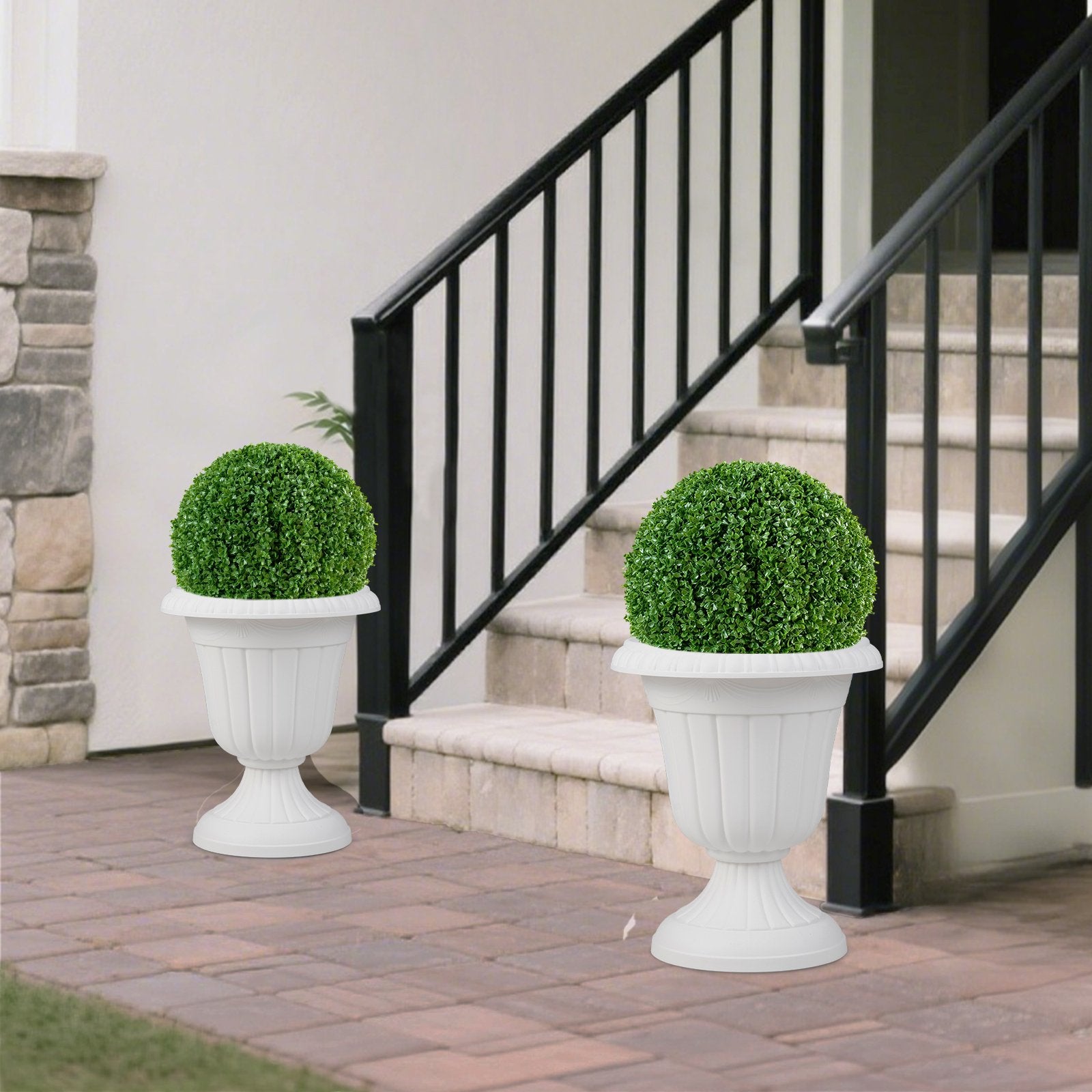18 inch Tall Vintage Planters Set of 2 with Pedestal Base and Pre-marked Drain Hole, White Raised Garden Beds at Gallery Canada