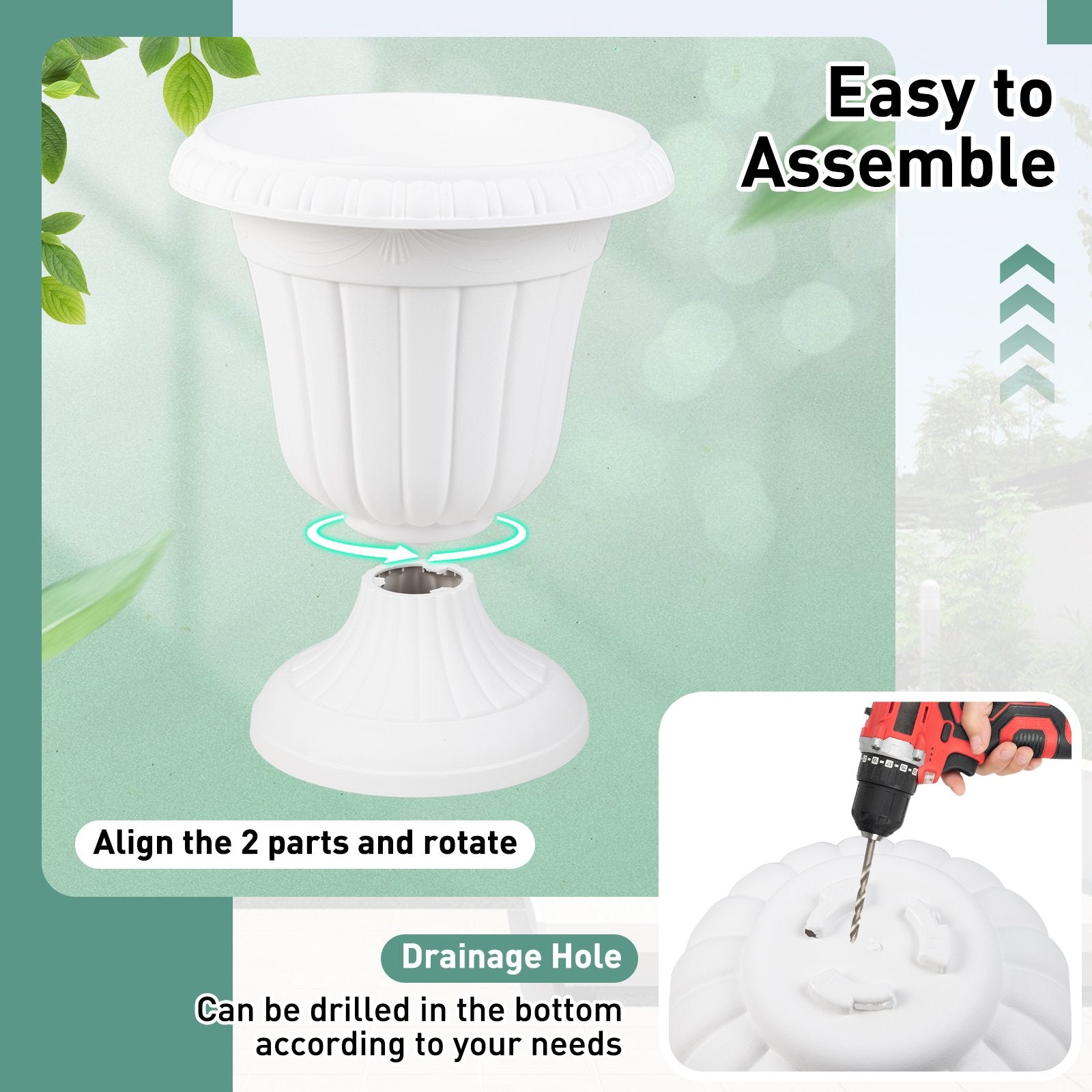 18 inch Tall Vintage Planters Set of 2 with Pedestal Base and Pre-marked Drain Hole, White Raised Garden Beds at Gallery Canada