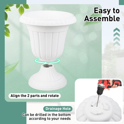 18 inch Tall Vintage Planters Set of 2 with Pedestal Base and Pre-marked Drain Hole, White Raised Garden Beds at Gallery Canada