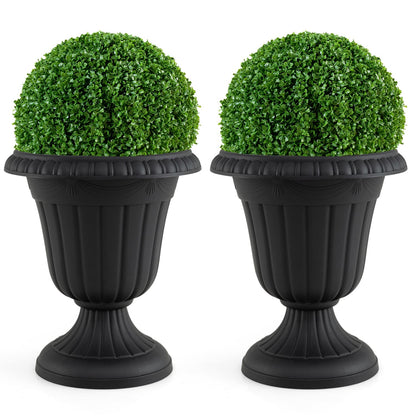 18 inch Tall Vintage Planters Set of 2 with Pedestal Base and Pre-marked Drain Hole, Black