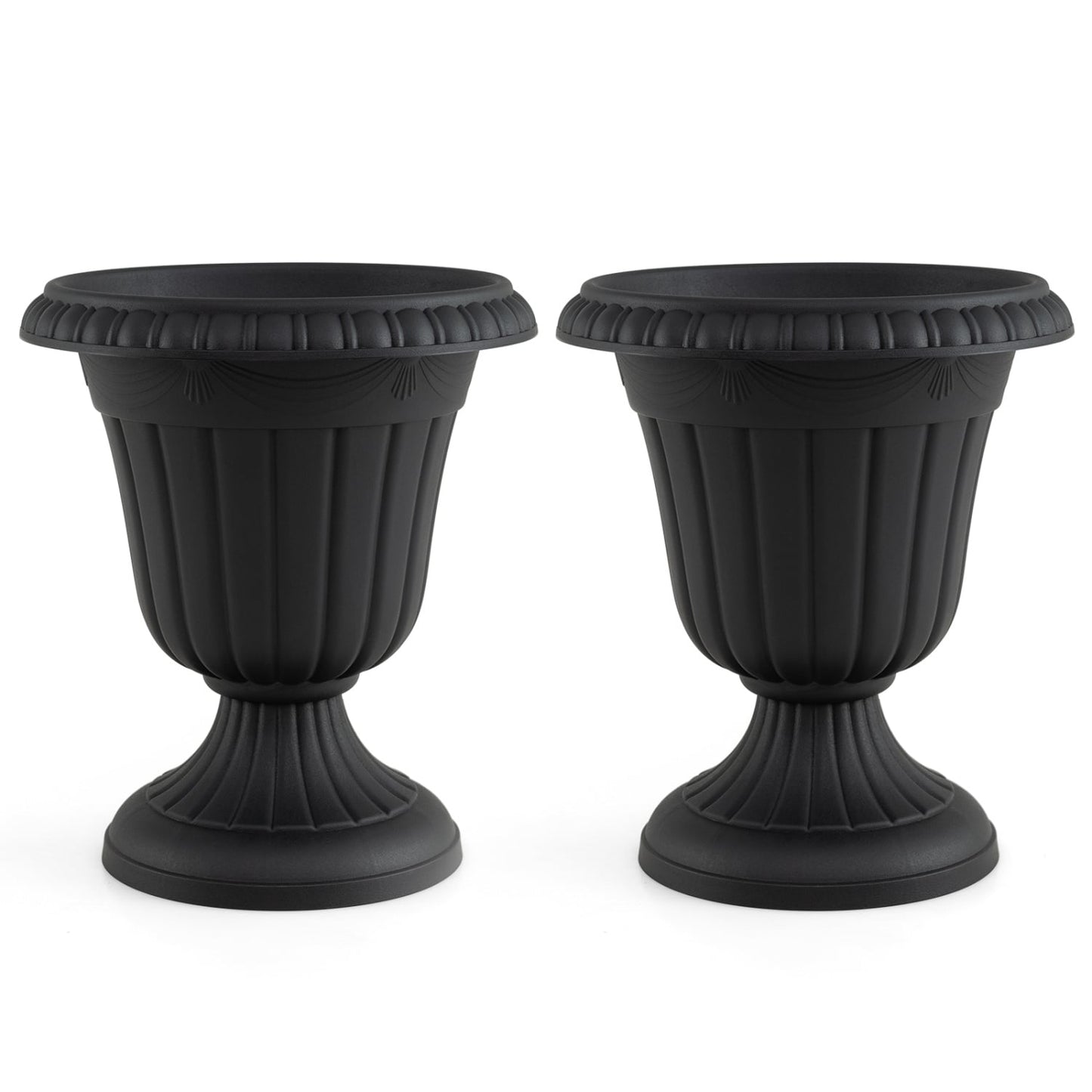 18 inch Tall Vintage Planters Set of 2 with Pedestal Base and Pre-marked Drain Hole, Black