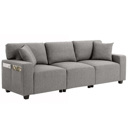 3-Seater Sofa With Storage Pockets, Grey