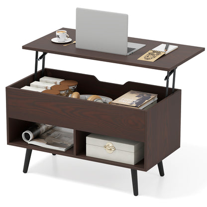 31.5 Inch Lift-Top Coffee Table with Hidden Storage and 2 Open Shelves, Brown Living Room at Gallery Canada