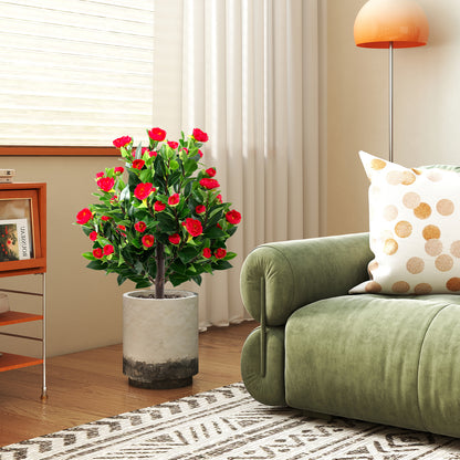 31 Inches Artificial Camellia Tree Set 2 Pack Fake Flower Trees, Green Faux Plants at Gallery Canada