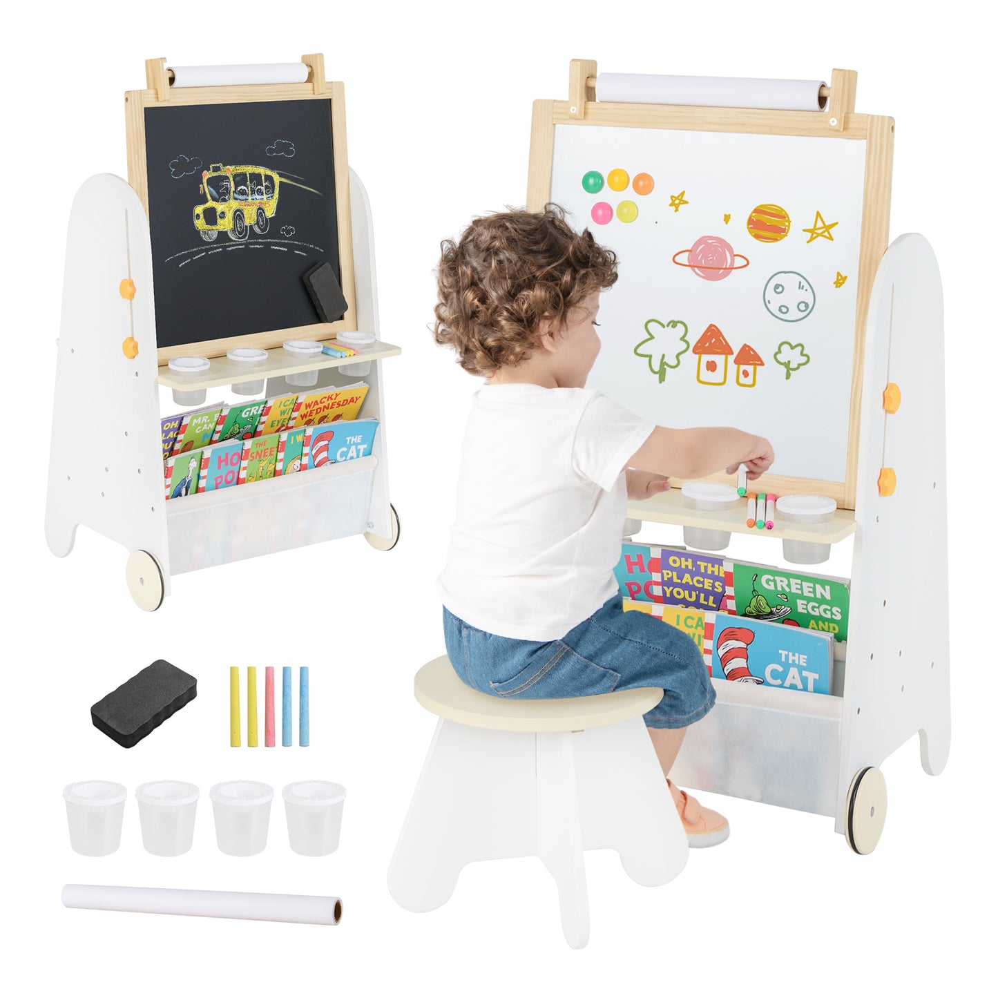 Table d'activités 4-en-1 pour tout-petits, Tableau blanc magnétique et tableau à craie, Naturel
