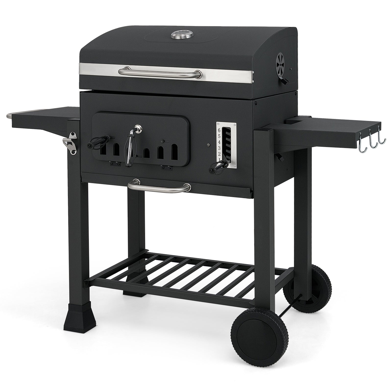 24-Inch Barrel Charcoal Grill with 2 Folding Side Tables and 544 sq.in Cooking Area, Black Outdoor Grills at Gallery Canada
