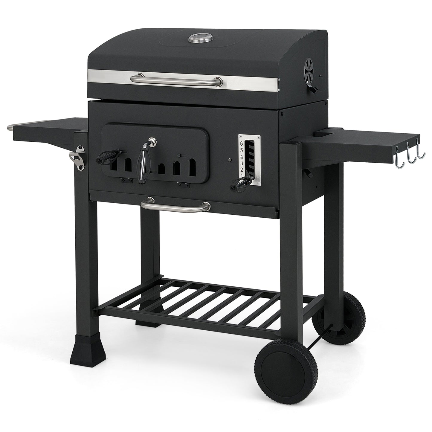 24-Inch Barrel Charcoal Grill with 2 Folding Side Tables and 544 sq.in Cooking Area, Black Outdoor Grills at Gallery Canada