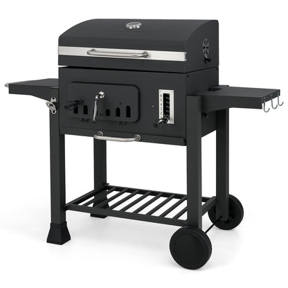 24-Inch Barrel Charcoal Grill with 2 Folding Side Tables and 544 sq.in Cooking Area, Black Outdoor Grills at Gallery Canada