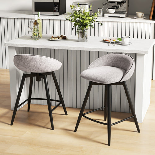 Upholstered Bar Stools Set of 2 with Footrest and Backrest, Gray