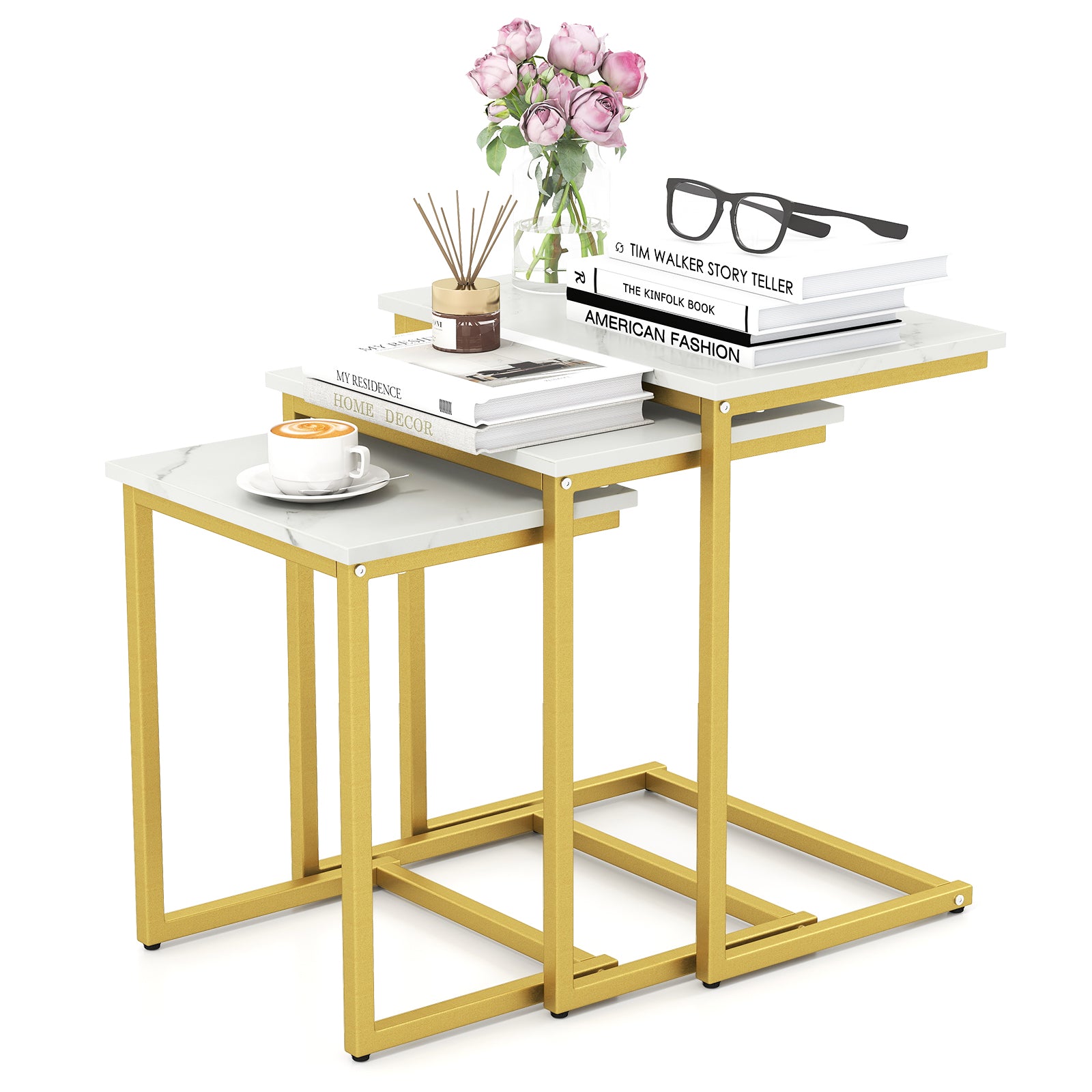 3 Pieces Multifunctional Coffee End Table Set, White Living Room at Gallery Canada