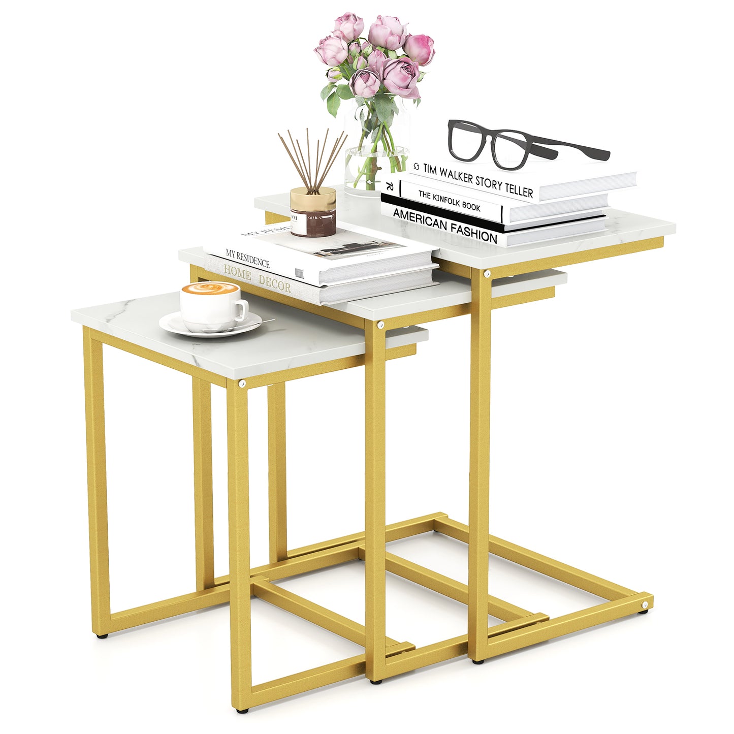 3 Pieces Multifunctional Coffee End Table Set, White Living Room at Gallery Canada