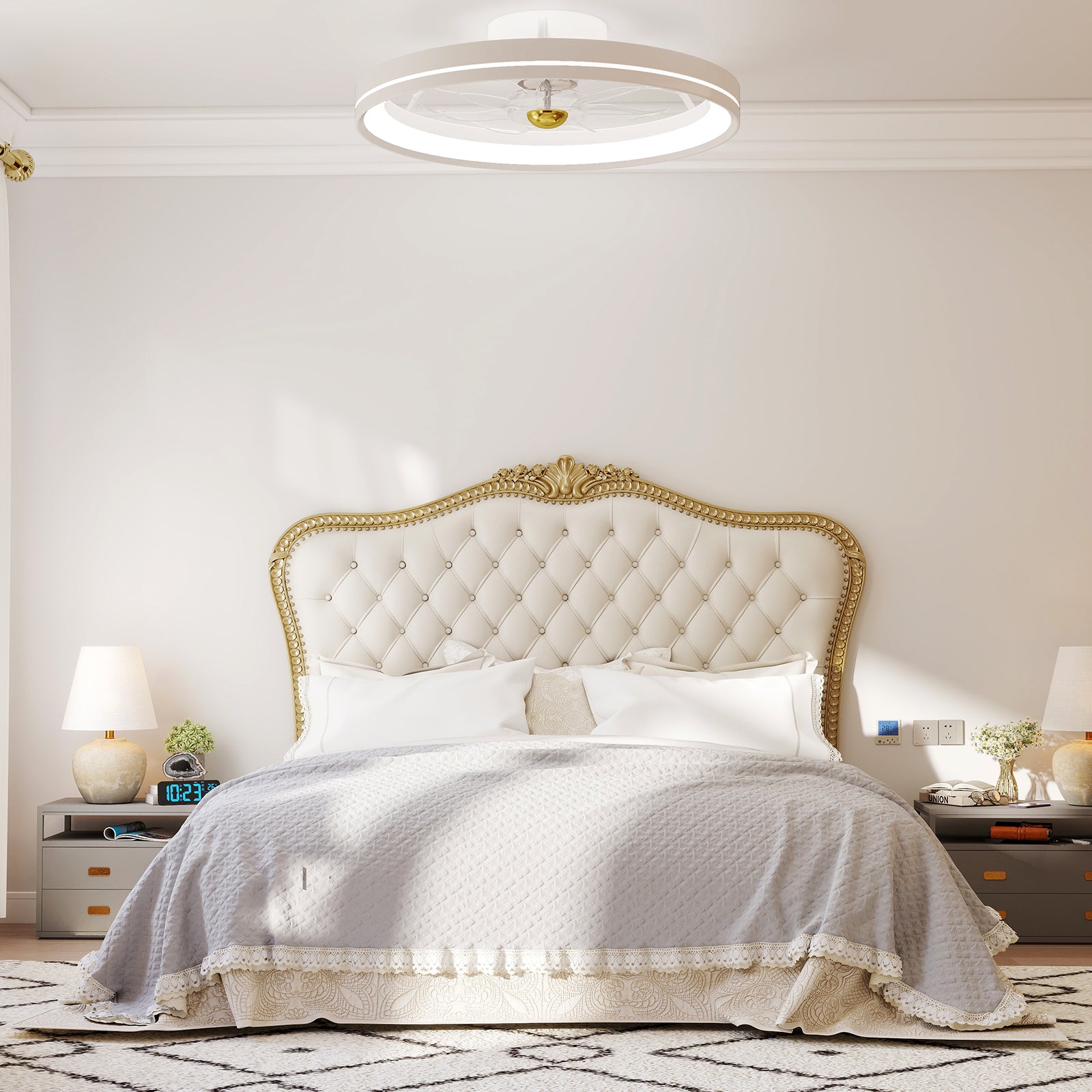 19 Inch Ceiling Fan Low Profile Flush Mount Fan with 3000-6500K Dimmable LED, White Ceiling Fans at Gallery Canada